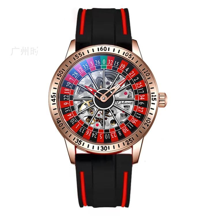 Dulunwe 6061A 30m Waterproof Rotating Dial Mechanical Watch, Color: Rose Gold Two-color Strap