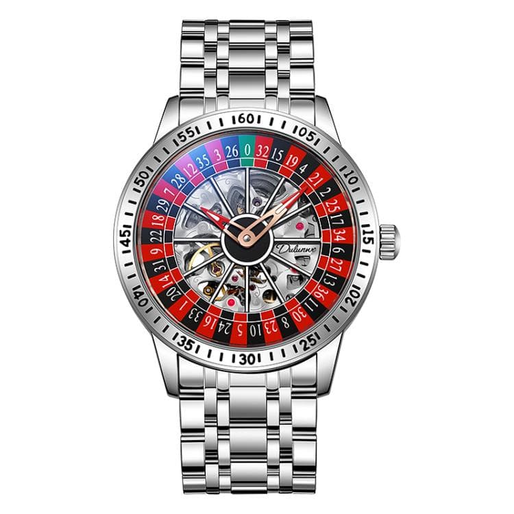 Dulunwe 6061A 30m Waterproof Rotating Dial Mechanical Watch, Color: White Steel Strap