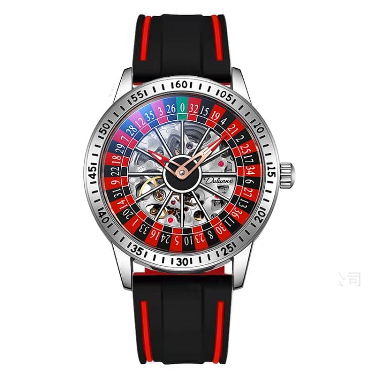 Dulunwe 6061A 30m Waterproof Rotating Dial Mechanical Watch, Color: White Two-color Strap