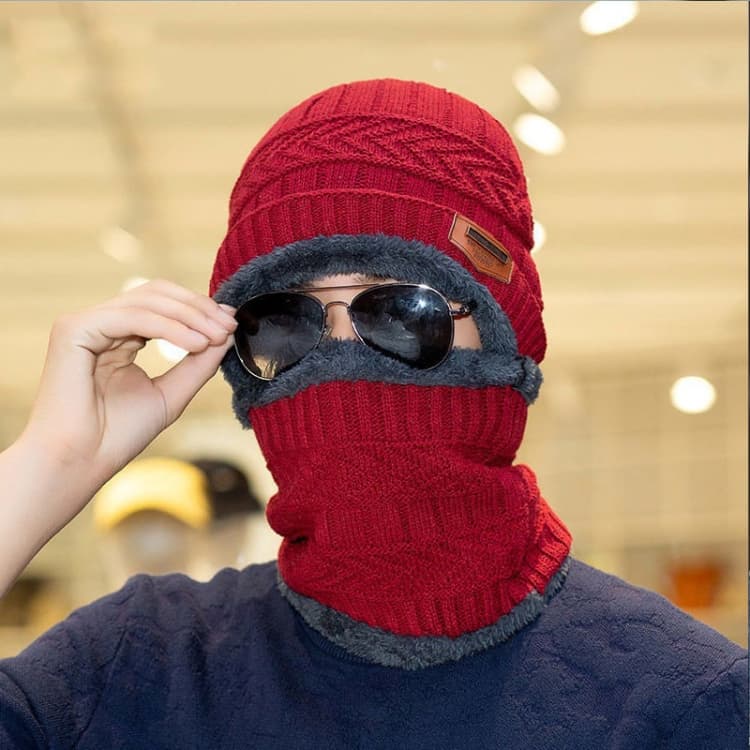 Fall Winter Men Soft Knitted Woolen Hat Fleece Warm Anti-Cold Riding Scarf Hat Neck Protect Cap