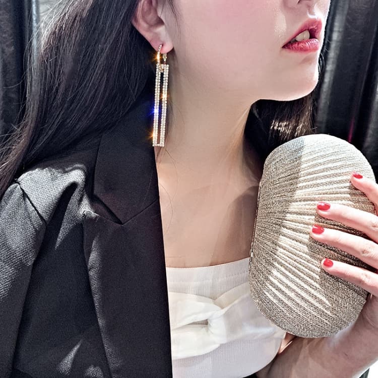 Orecchini a goccia geometrici lunghi di moda, lusso, colore oro argento, orecchini rettangolari con strass (Oro)