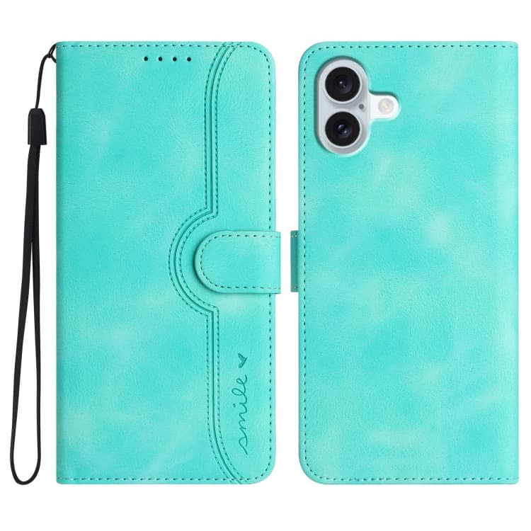 For iPhone 16 Plus Heart Pattern Skin Feel Leather Phone Case(Light Blue)