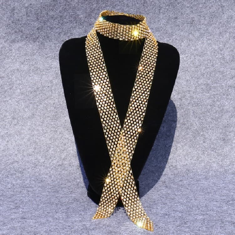 Accessori per costume da ballo con fiocco in strass e paillettes oro donna