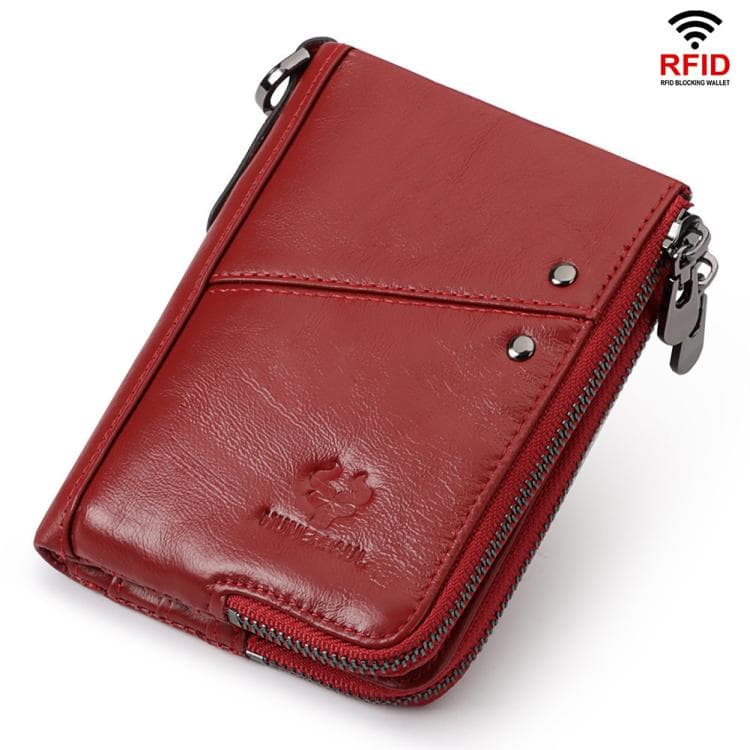 HUMERPAUL BP852 RFID Leather Anti-Theft Wallet Short Double Zipper Wallet(Red)