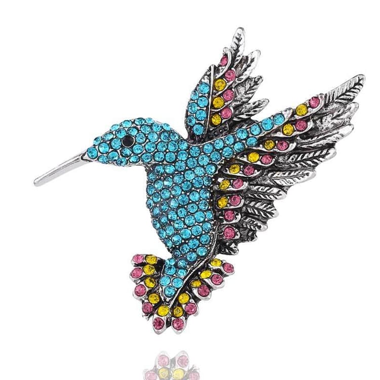 Spilla a forma di ape e uccello intarsiata, spilla per abbigliamento personalità, fibbia per sciarpa (diamante blu)