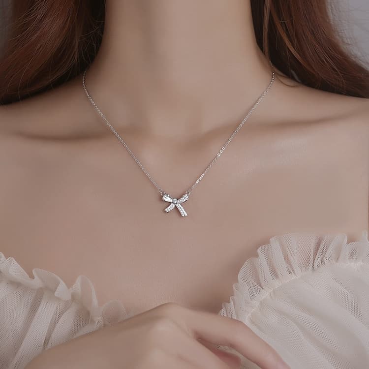Ladies Light Luxury Bowknot Necklace Clavicle Chain, Specification:XL1390