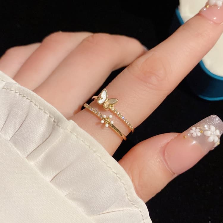 Ladies Light Luxury Pearl Butterfly Opening Adjustable Combination Ring, Specification:J3166