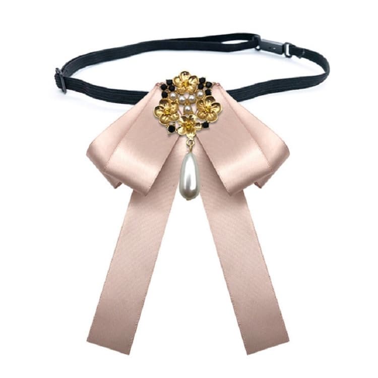 Ladies Retro Style Cloth Fabric Pearl Diamond Brooch Bow Tie Bow Clothing Accessories, Style:Tie Belts Version(Bean Paste Color)
