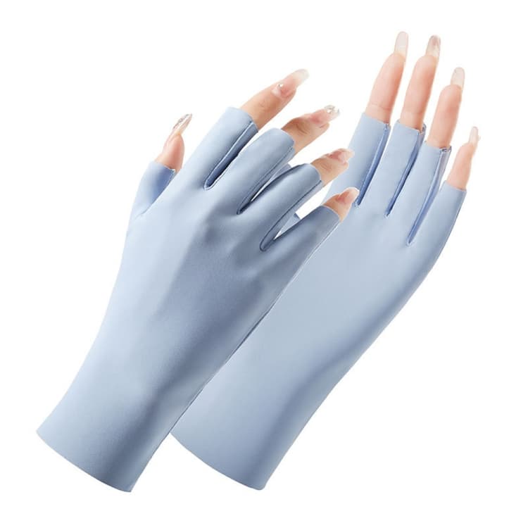 Ladies Sunscreen Gloves Half Finger Ice Silk Gloves, Style: Cent Finger(Blue)