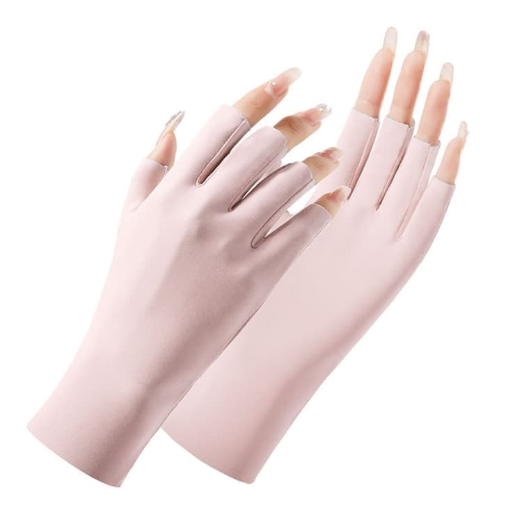 Ladies Sunscreen Gloves Half Finger Ice Silk Gloves, Style: Cent Finger(Pink)