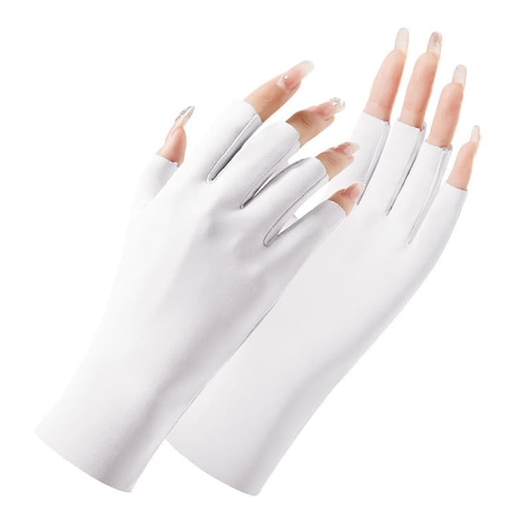 Ladies Sunscreen Gloves Half Finger Ice Silk Gloves, Style: Cent Finger(White)