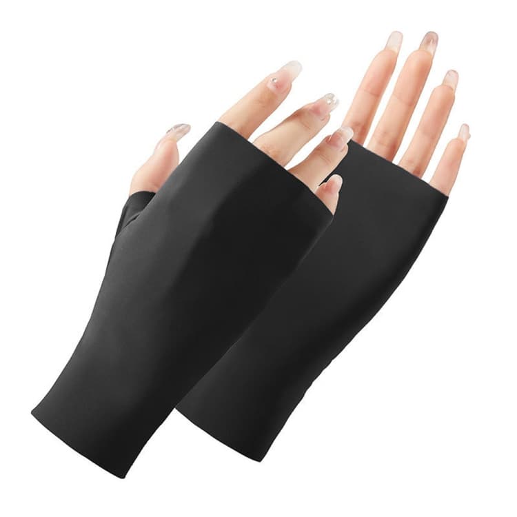 Ladies Sunscreen Gloves Half Finger Ice Silk Gloves, Style: Linked Finger(Black)