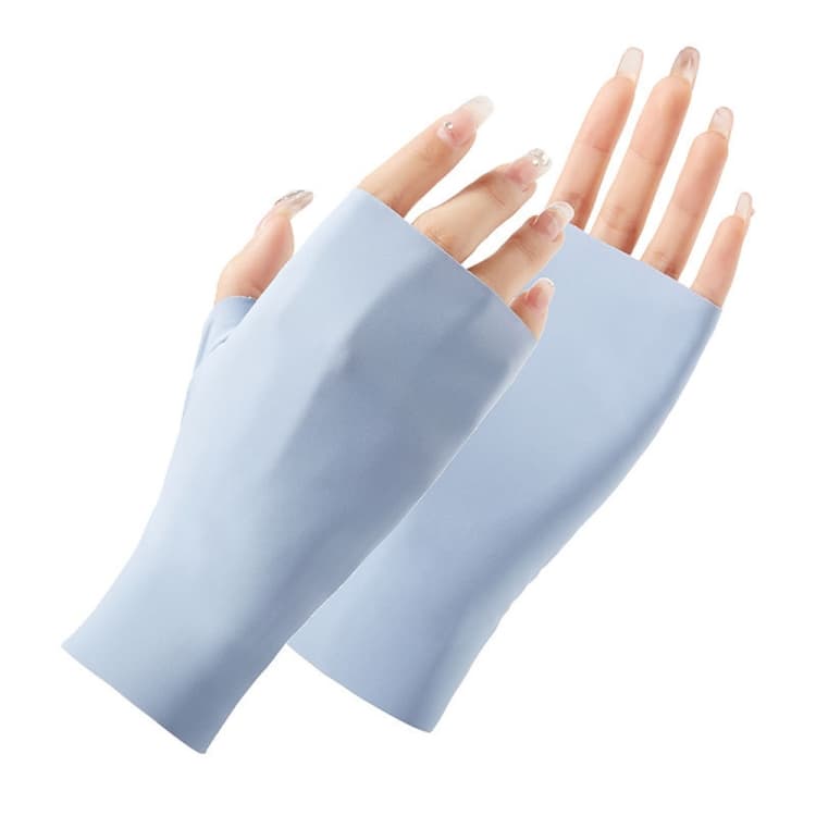 Ladies Sunscreen Gloves Half Finger Ice Silk Gloves, Style: Linked Finger(Blue)