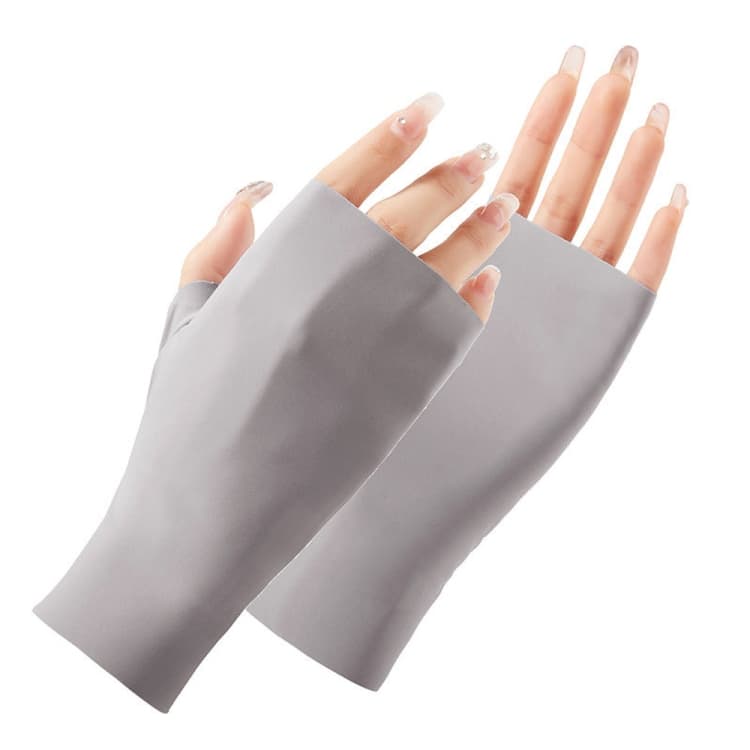 Ladies Sunscreen Gloves Half Finger Ice Silk Gloves, Style: Linked Finger(Gray)