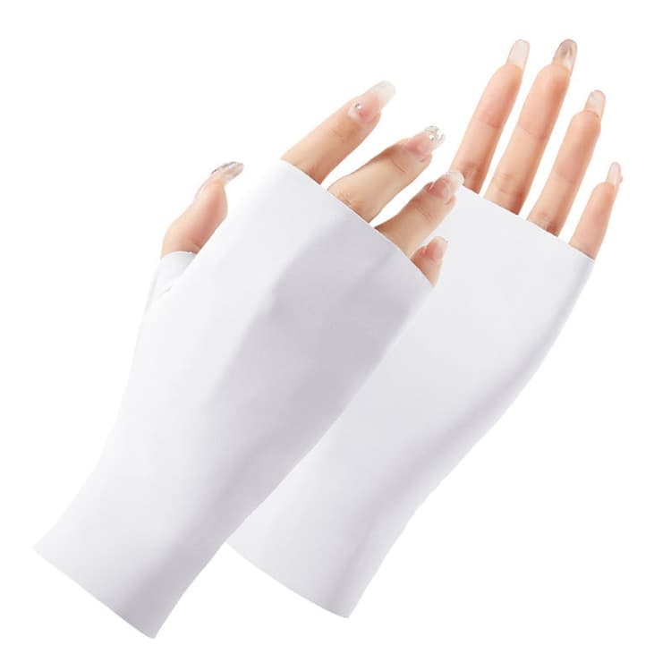 Ladies Sunscreen Gloves Half Finger Ice Silk Gloves, Style: Linked Finger(White)