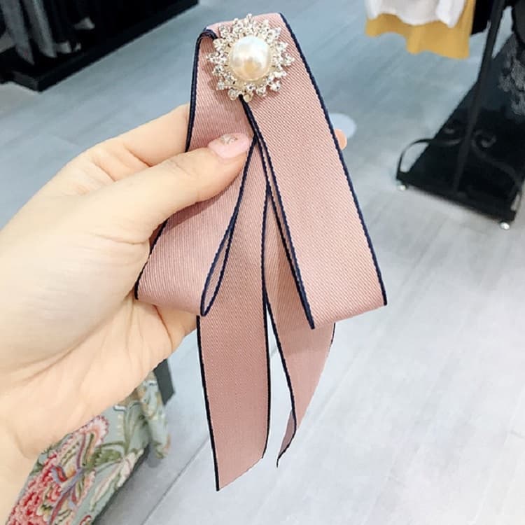 Spilla a fiocco lunga selvaggia con perle e strass per donna, accessorio per abbigliamento (Rosa)