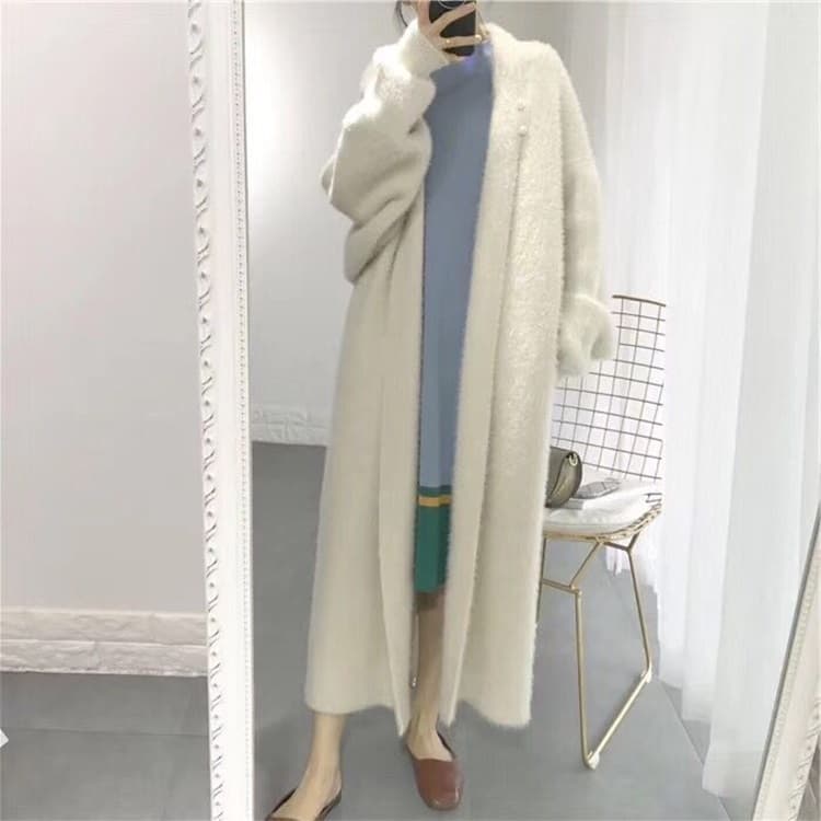 Loose Bat Plus Size Thickened Nightgown Women Knitted Cardigan Sweater Coat (Color:White Size:Free Size)