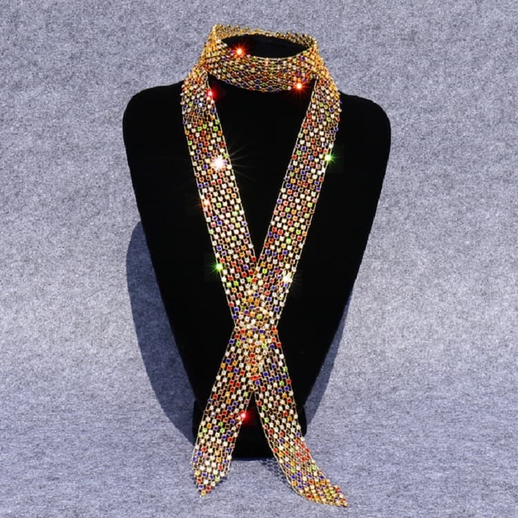 Accessori per costume da ballo con diamanti misti su oro, strass e fiocco in sequin per donna