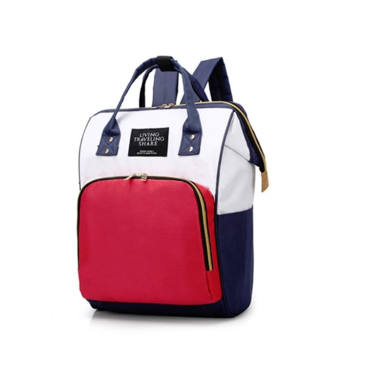Mummy Bag Large Capacity Multifunctional Backpack Waterproof Baby Bottle Diaper Bag(Red White Blue)