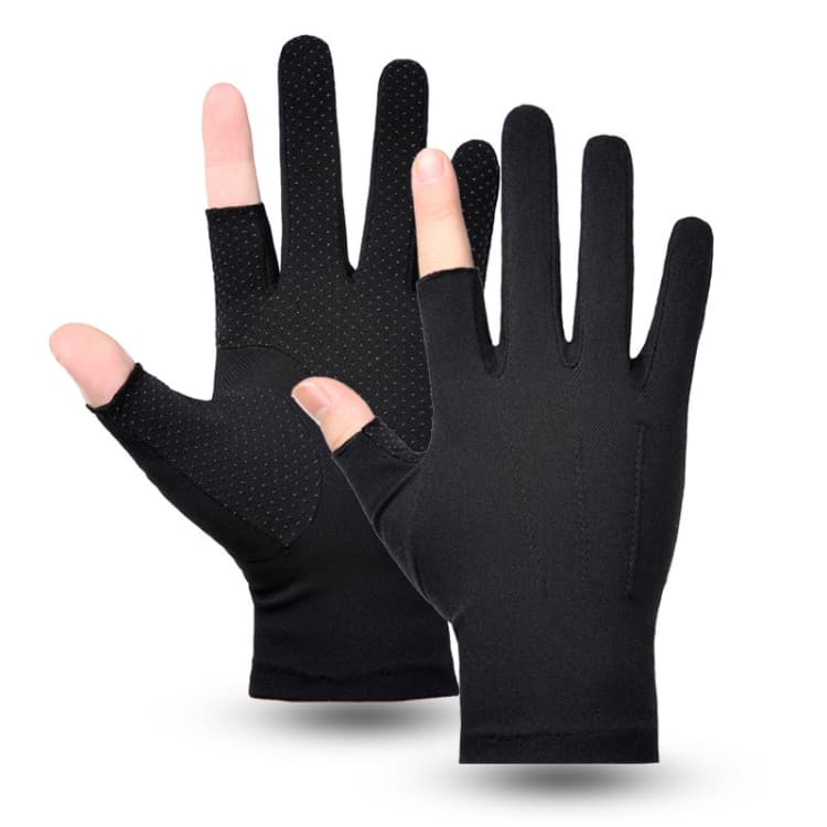 Outdoor Bicycle Riding Fishing Gloves Thin Breathable Anti-UV Sports Ice Silk Gloves, Style: Men 2 Fingers Black