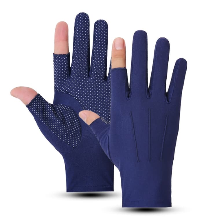 Outdoor Bicycle Riding Fishing Gloves Thin Breathable Anti-UV Sports Ice Silk Gloves, Style: Men 2 Fingers Navy