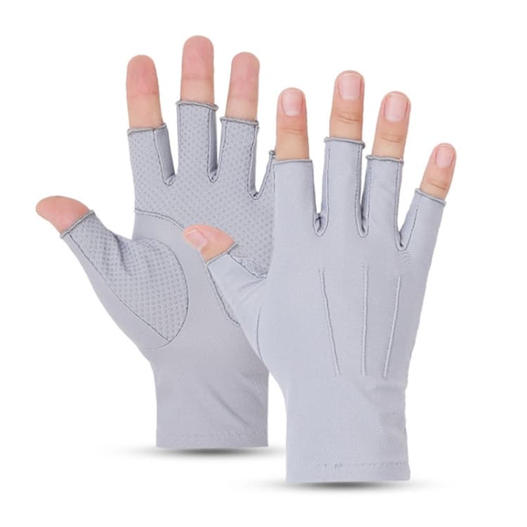 Outdoor Bicycle Riding Fishing Gloves Thin Breathable Anti-UV Sports Ice Silk Gloves, Style: Men Half Finger Gray