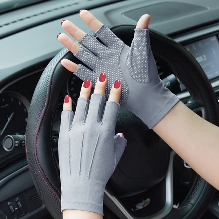 Outdoor Bicycle Riding Fishing Gloves Thin Breathable Anti-UV Sports Ice Silk Gloves, Style: Women Half Finger Gray