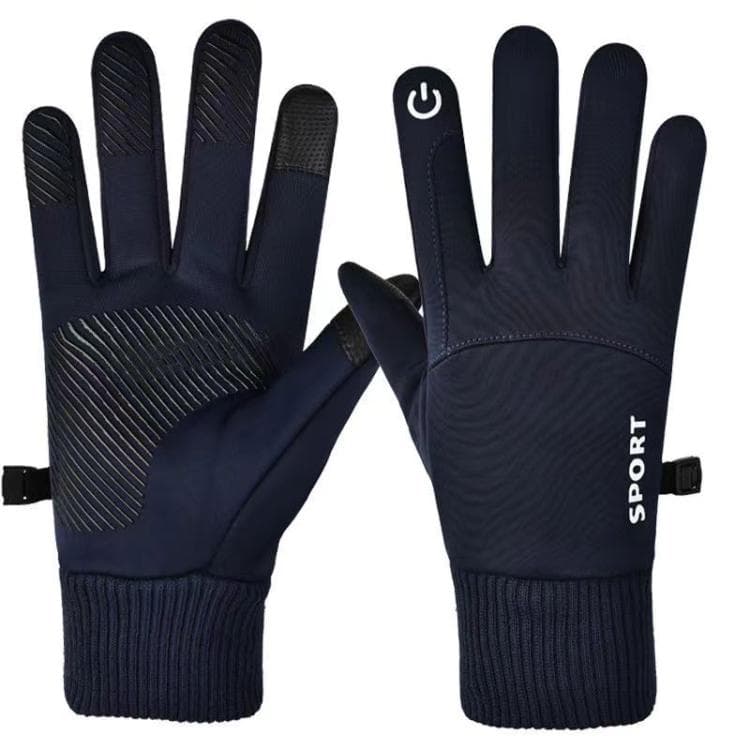 Guanti da ciclismo termici antiscivolo con fodera in pile per esterni, compatibili con touchscreen (blu navy)