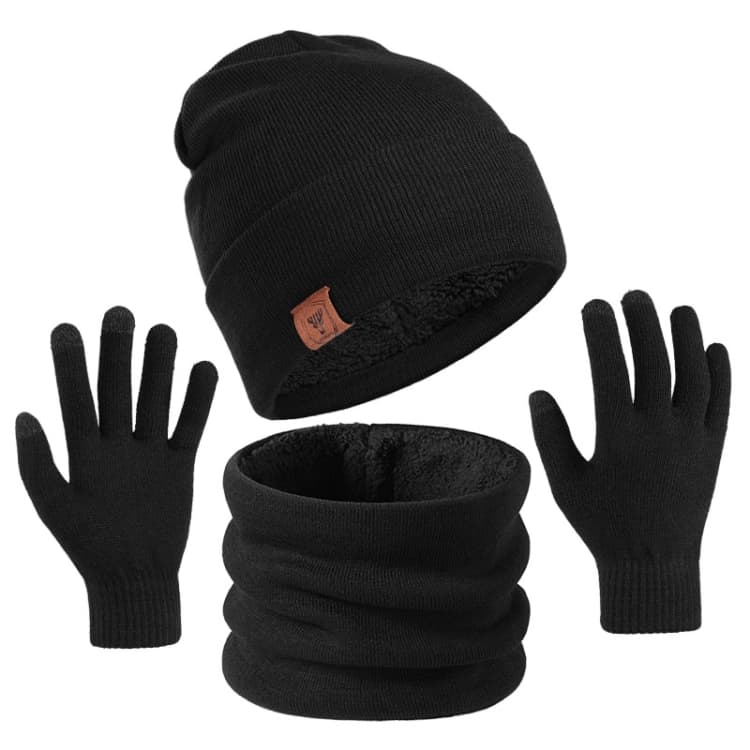 Set 3 in 1 di cappello, sciarpa e guanti in lana calda OZERO per uomo e donna (Nero)