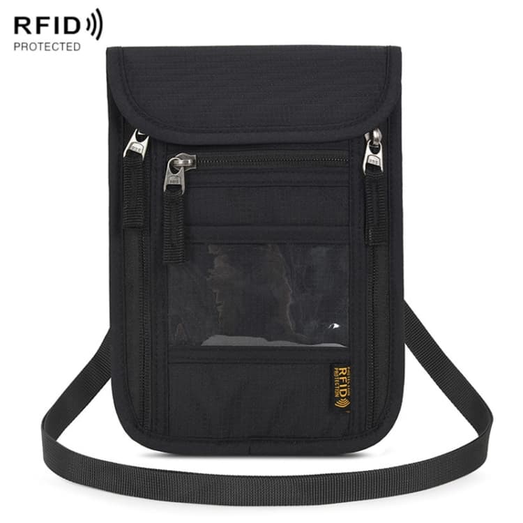 Passport ID Bag Anti-Theft Brush Card Bag Multi-Functional Neck Cell Phone Bag(Black)