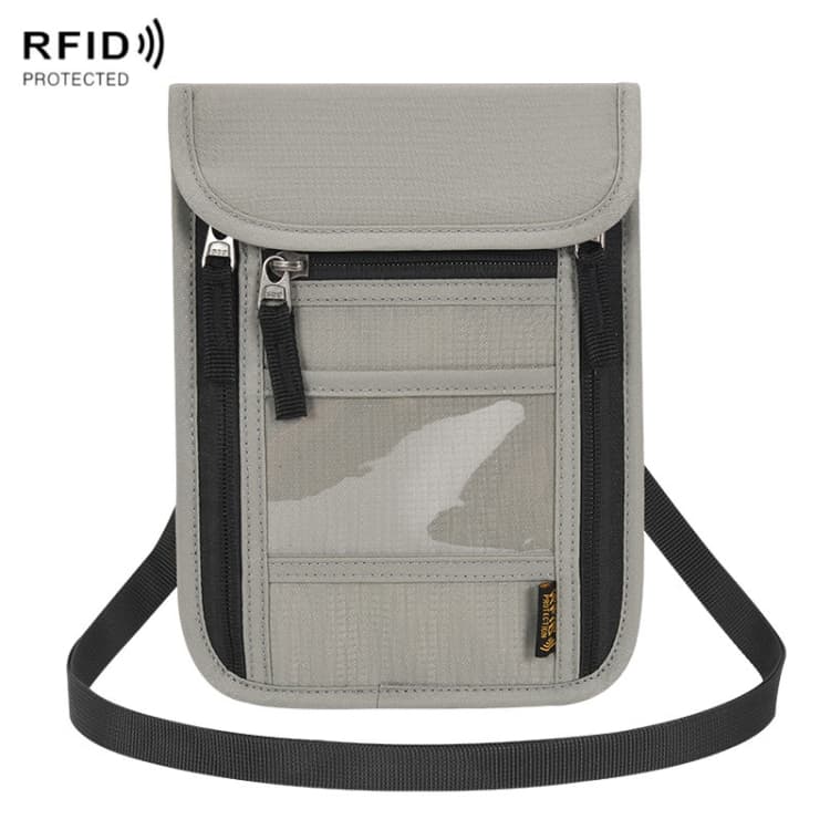 Passport ID Bag Anti-Theft Brush Card Bag Multi-Functional Neck Cell Phone Bag(Grey)