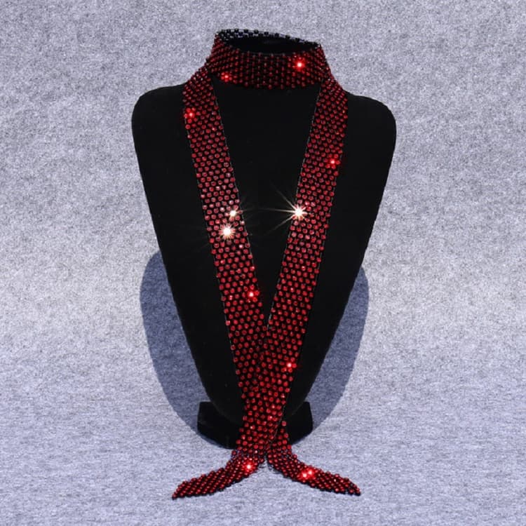 Accessori per costume da ballo con fiocco a farfalla in strass e diamante rosso su nero per donna