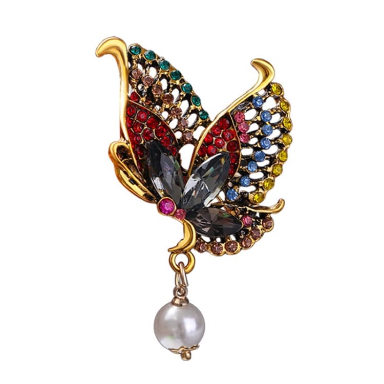 Spilla farfalla retrò colorata con strass, spilla per donna, perla di cristallo, ornamenti per abbigliamento (Rosso)