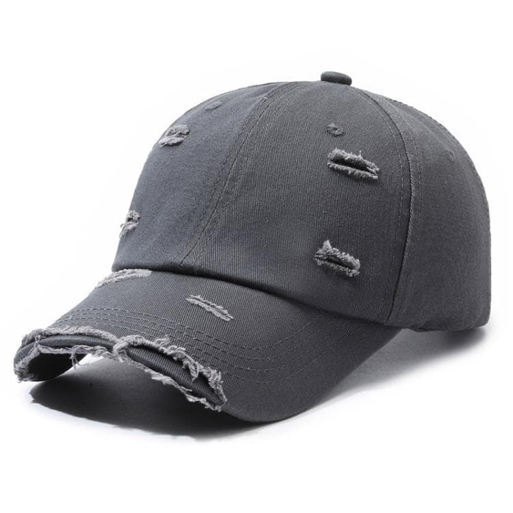 Ripped Baseball Cap Solid Color Distressed Casual Sun Hat, Color: Gray