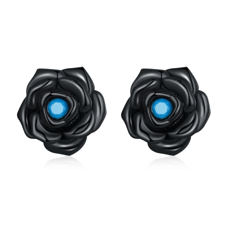 S925 Sterling Silver Black Rose Ear Stud Women Earrings