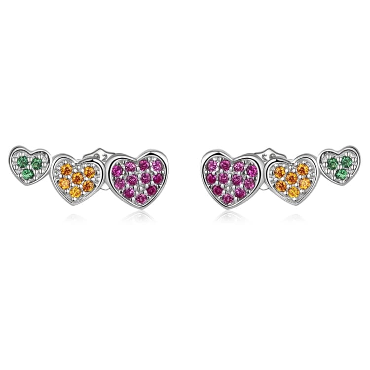 S925 Sterling Silver Colorful Heart Ear Stud Women Earrings