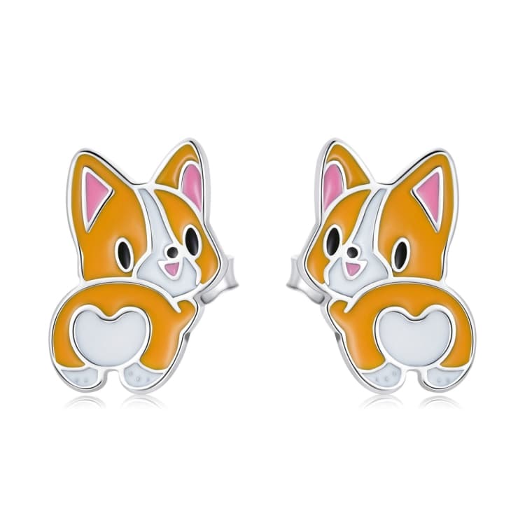 S925 Sterling Silver Cute Corgi Ear Studs Women Earrings