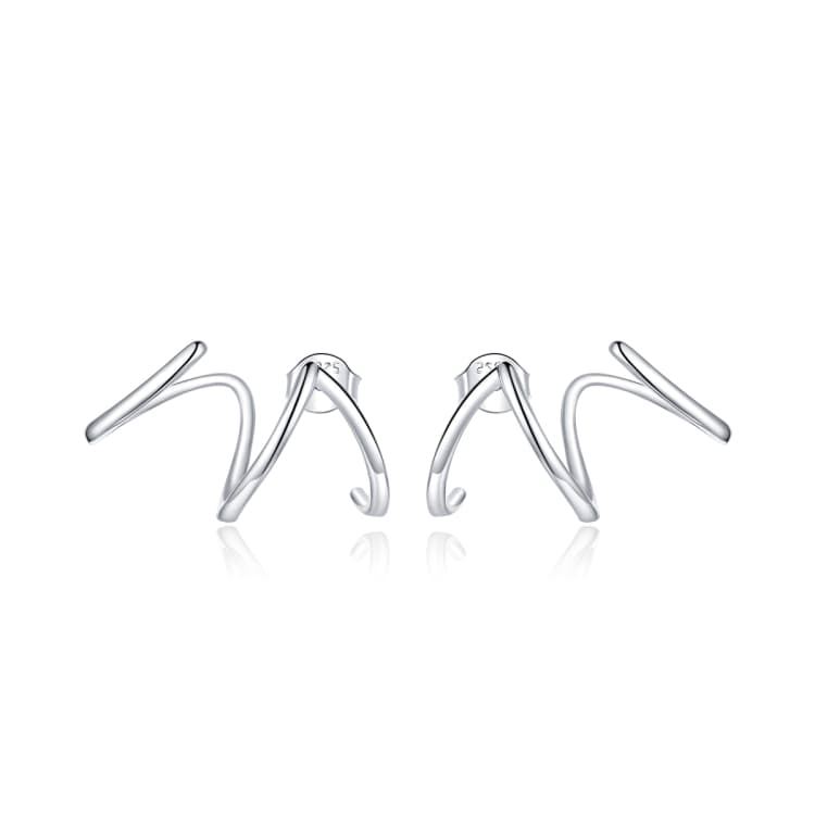 S925 Sterling Silver Simple Style Lines Women Earrings