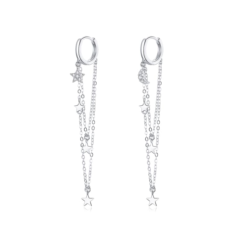 S925 Sterling Silver Star Moon Tassel Women Earrings