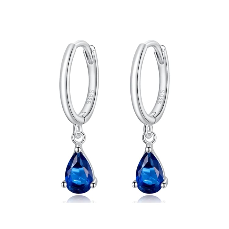 S925 Sterling Silver Water Drop Zircon Women Earrings(Blue)