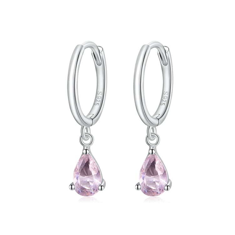 S925 Sterling Silver Water Drop Zircon Women Earrings(Pink)