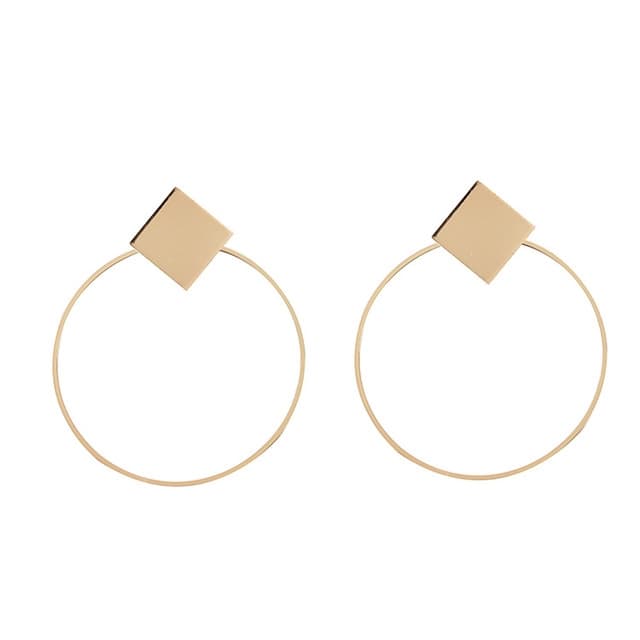 Orecchini a goccia geometrici rotondi e quadrati in stile semplice per donna (Oro)