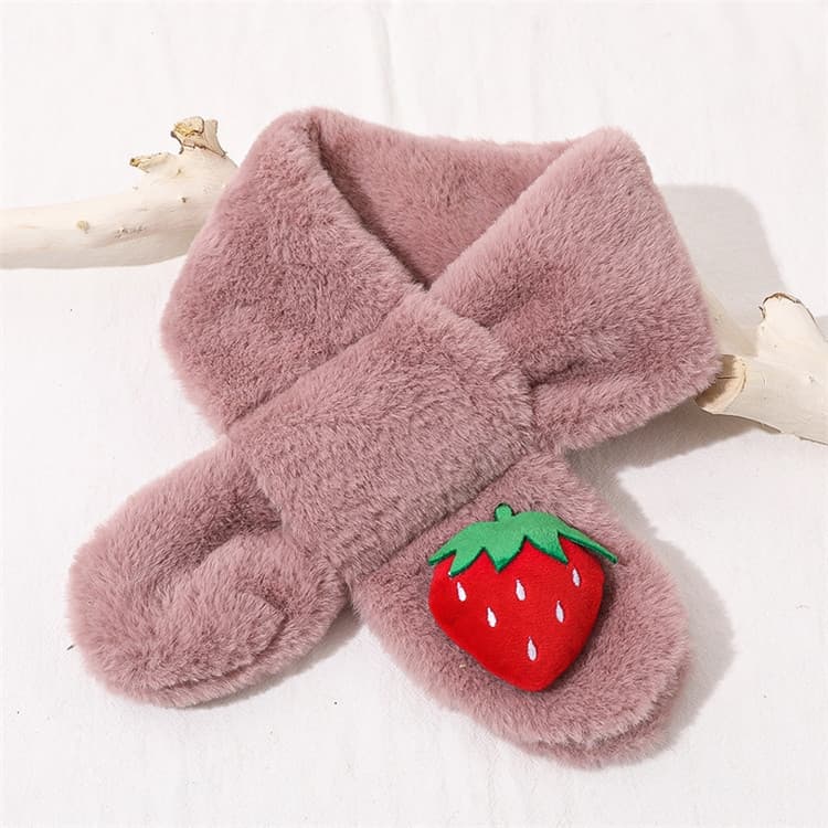 Strawberry+Dark Pink Children Winter Plush Warm Scarf, Size:75 x 10cm