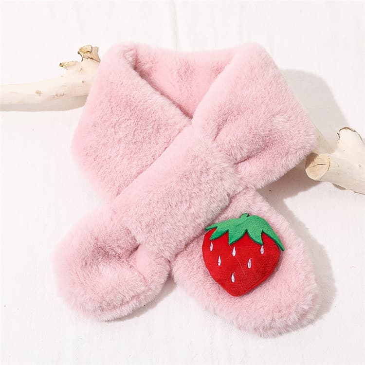 Strawberry+Pink Children Winter Plush Warm Scarf, Size:75 x 10cm