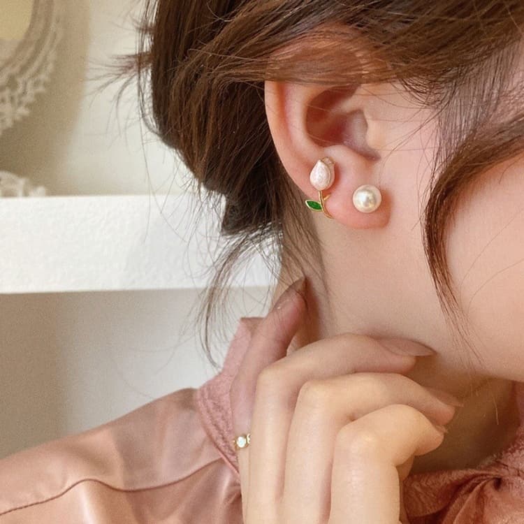 Temperament Ladies Light Luxury Pearl Double Layer Earrings Diamond Earrings, Specification:EH1490