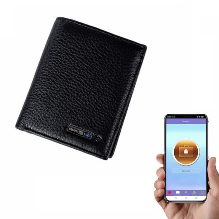 Vertical Wallet Smart Bluetooth Anti-Lost Anti-Theft Leather Bag, Style:Smart(Black)