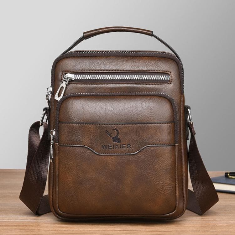 WEIXIER D1107 Men Vertical Crossbody Bag PU Leather Shoulder Bag(Dark Brown)