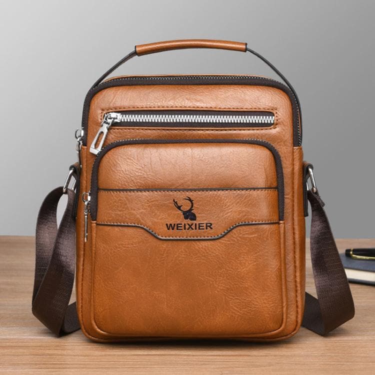 WEIXIER D1107 Men Vertical Crossbody Bag PU Leather Shoulder Bag(Light Brown)