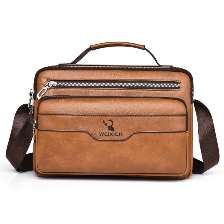 WEIXIER D1108 Men Business Retro Shoulder Bag Large Capacity Casual Waterproof PU Crossbody Bag(Light Brown)