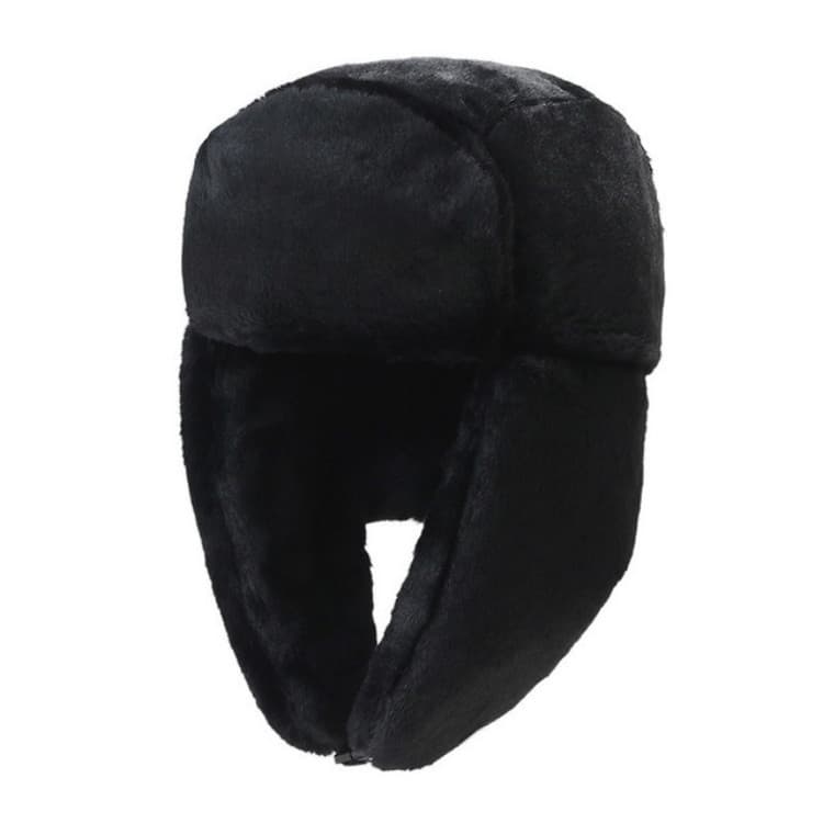Winter Outdoor Pure Color Plush Warm Ear Cap Flight Cap, Hat Size:One Size(Black)